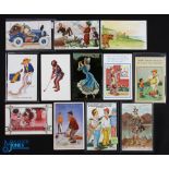 12 Period Humorous Golf Themed Postcards, postally used and unused cards (12)