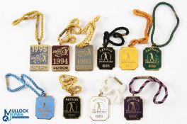 Collection PGA European Golf Tour Brass and Enamel Patron Members Badges (10) - a complete run