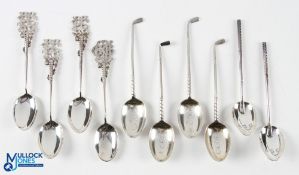 Group of 10x Golfing Teaspoons - all with golf club design handles, 4 inscribed NASGC to bowls, 4