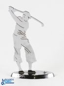Fine Art Deco Style Chrome Golfing Figure at The Top of His Swing - mounted on boat shaped base