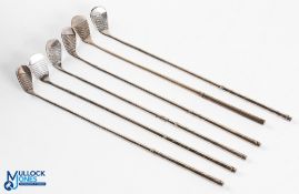Fine Set 5x Alvin (USA) Silver Plated Niblick Golf Club Swizzle Sticks plus one other Matching Stick