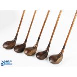 5x Assorted woods to incl S Trapp special brassey, H McDowall driver, W Hyatt small head driver,