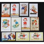 12 Mabel Lucie Golf Themed Postcards, 10 good period cards plus 2 more modern cards, postally used