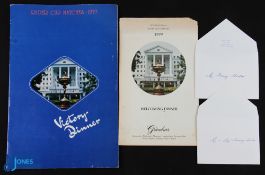 1979 Ryder Cup Greenbriers Welcoming Dinner menu signed by both teams and Victory Dinner Menu -