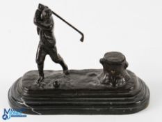 Bronze Golfer Inkwell Bronze Figure, on marble base - marked Wellington 1822 - size #22cmx 17cm