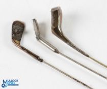 3x Various Lady's silver and white Metal Golf Club Style Hat Pins to incl interesting scare head