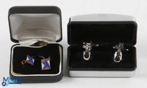 2x Pairs of Men's Golfing Cufflinks - to incl Art Deco Brass and Enamel Pair of Stylish Golfers in a