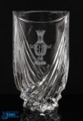 Fine Solheim Cup Lead Crystal Oval Vase - c/w etched Solheim Cup to the front panel - overall 10"