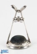 Early 1900s Lady's Golfing Design silver/white Metal Hallmarked Hat Pin Stand - decorated with