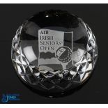 Waterford Crystal "AIB Irish Seniors Golf Open" engraved heavy circular desk paper weight - 3.5" dia