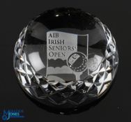 Waterford Crystal "AIB Irish Seniors Golf Open" engraved heavy circular desk paper weight - 3.5" dia