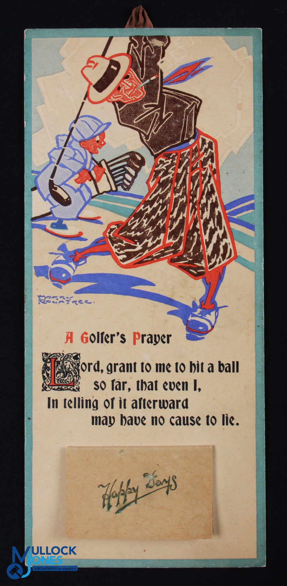 Rowntree, Harry - 1938 original colour Lithograph Golfing Calendar - titled A Golfers Prayer c/w the