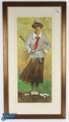 Pair of Bart Forbes Golf prints Men & Woman Golfers, well framed and mounted under glass - size 52cm