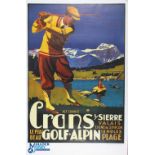 2x Crans Gold Alpin Posters - two reproduction golf posters of a 1924 poster - ready for display,
