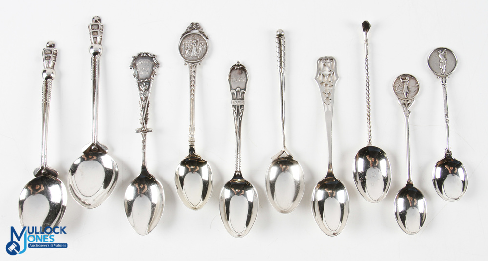 Group of 10x Assorted Golfing Teaspoons - including Gorleston, NMGC, TTGC and other golf related