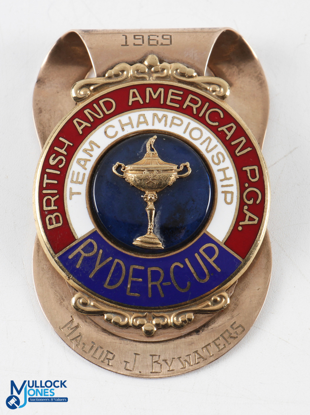 Rare 1969 Ryder Cup Southport England Gilt and Enamel Money Clip - British and American PGA with