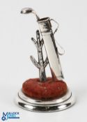 Silver Novelty Golf Club and Bag Hat Pin Stand and Ring Tree hallmarked Birmingham 1910 with