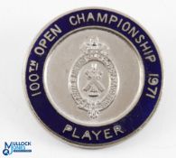 1971 Royal Birkdale 100th Open Golf Championship Players Enamel Badge - given to contestant Tommy