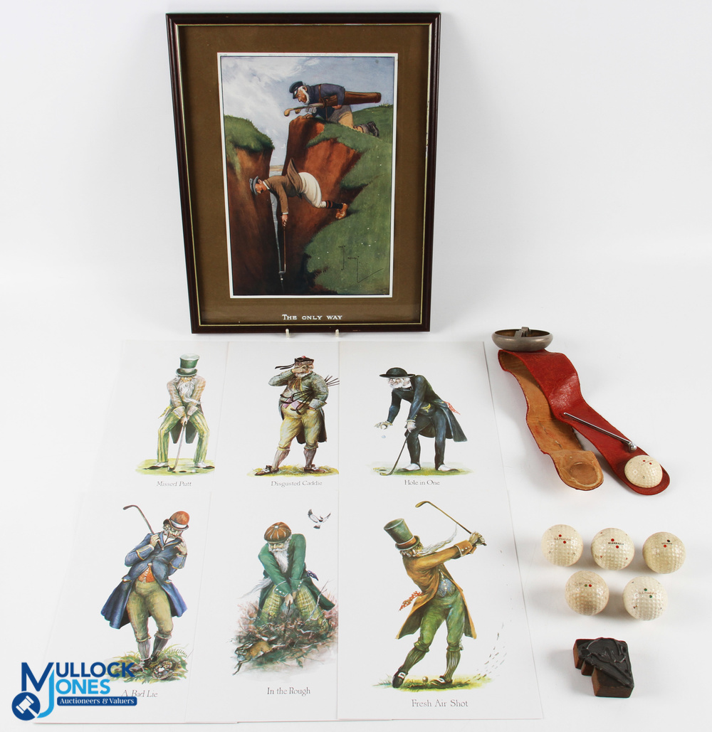 Golf Collectables, a mixed lot to include a Charles Crombie print The Only Way - a selection of 6x