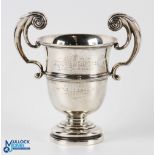 Notts Union of Golf Clubs Hallmarked Silver Trophy by Walker & Hall twin handled, engraved