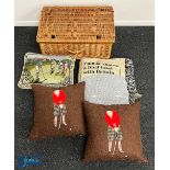 3x Themed Golf Cushions Plus an Arnold Plamer Bids Fairwell Throw Open Championship St Andrews