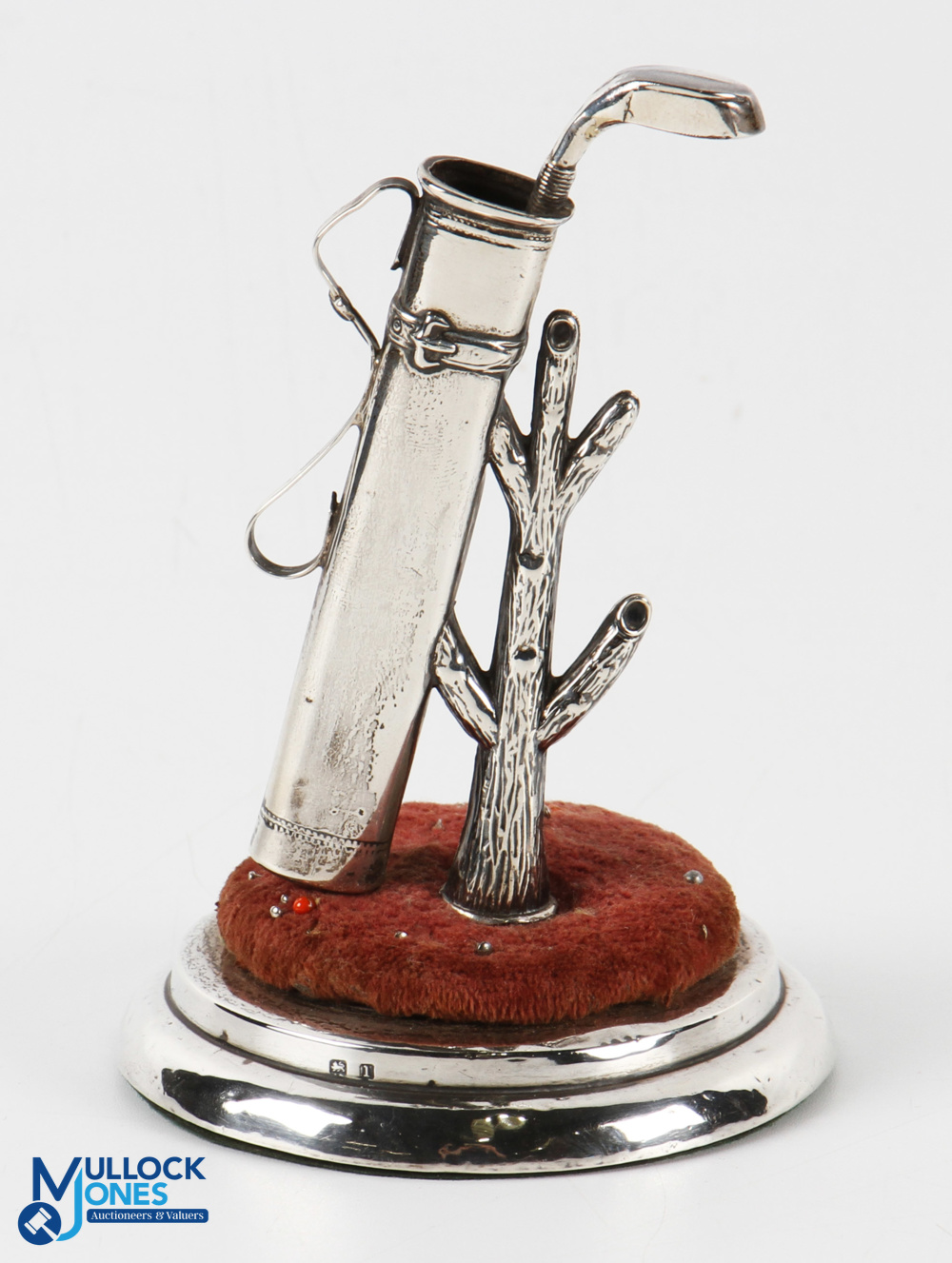 Silver Novelty Golf Club and Bag Hat Pin Stand and Ring Tree hallmarked Birmingham 1910 with - Image 2 of 2