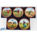 5x Royal Worcester Golfing Collection Bone China Plates incl The Bunker, The Clubhouse, The Fairway,