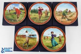 5x Royal Worcester Golfing Collection Bone China Plates incl The Bunker, The Clubhouse, The Fairway,