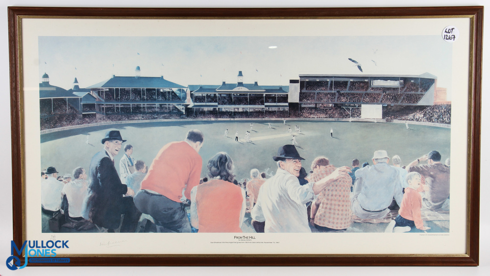Large Don Bradman Signed Wesley Walters from the Hill Cricket limited edition print, by Don