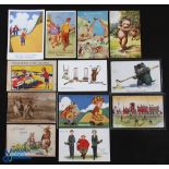 12 Period Humorous Golf Themed Postcards, postally used and unused cards 10 are period cards - 2 are