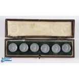 Set of 6x Pewter Style Golfing Blazer Buttons with embossed figures of golfers in full swing c/w the