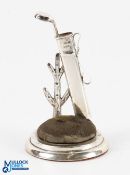 Fine Silver Golf Bag and Golf Club Ladies Hat Pin and Ring Stand c1910 - mounted on circular