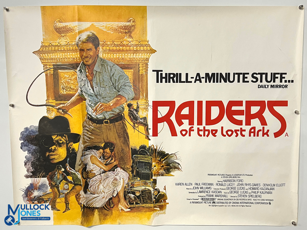 Original Movie/Film Poster – 1981 Raiders of The Lost Ark 40x30” approx. with folds, small nick at