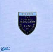 1951 The Football Association Steward FA Enamel Badge, International Match Friendly England v