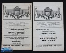 1959/60 Crystal Palace v Tottenham Hotspur friendly match programme, 1961/62 v Bangu (Brazil)