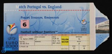 Ticket: Euro 2000 Group A, Portugal v England 12 June 2000 in Eindhoven, yellow sector match ticket;