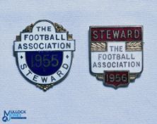 1955 + 1956 The Football Association Steward FA Enamel Badges, both pin backed (2)