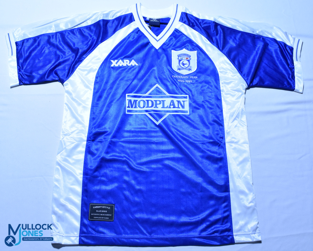 1899-1999 Cardiff City Centenary Replica Football Shirt, made by Xara size L short sleeve