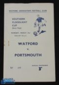 1957/58 Southern Floodlight Cup s/f Watford v Portsmouth (+ The Doog) programme, 4 pager, slight