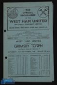 1948/49 West Ham Utd v Grimsby Town Div. 2 match programme 27 November 1948, match abandoned; neat