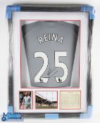 Signed Liverpool FC Goalkeeper home replica football shirt in red, signed to the reverse, Reina No