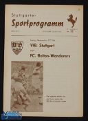1959/60 VfB Stuttgart v Bolton Wanderers friendly match programme 22 May 1960; 4 pager. G
