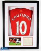 Philippe Coutinho signed Liverpool home replica football shirt in red, signed to the reverse,