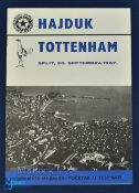 1967/68 European Cup Winners Cup Hajduk Split v Tottenham Hotspur 20 September 1967 match programme;