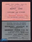 Tickets: 1949/50 Grimsby League XI v Grimsby Town at Sleight's Sports Ground, Peakes Lane, Grimsby