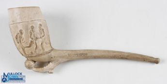 Early Football & Rugby Embossed large Clay Pipe, with 6 figures around pipe with a football boot and