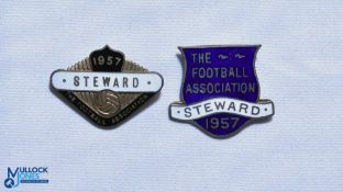 2 x 1957 The Football Association Steward FA Enamel Badges, both pin backed (2)