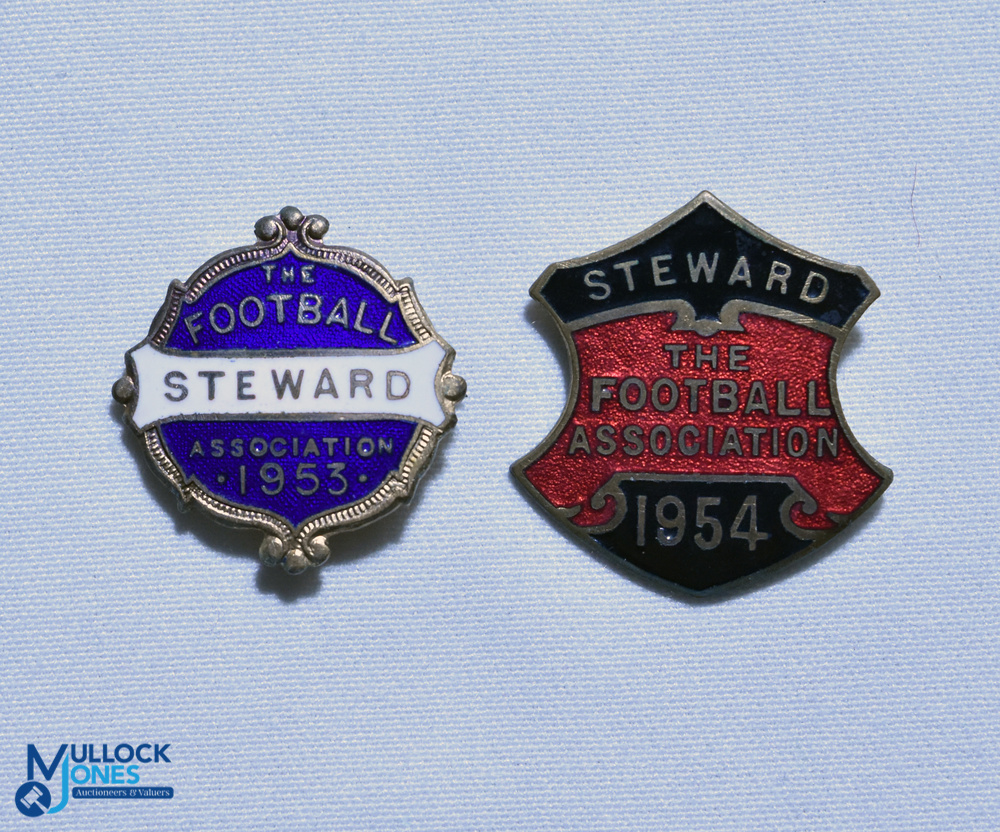 1953 + 1954 The Football Association Steward FA Enamel Badges, both pin backed (2)