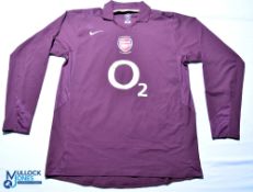 1913-2006 Arsenal FC away football shirt - Nike / O2. Size 42/44, purple, long sleeves. G