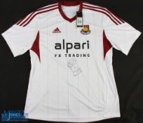 Andy Carroll Signed 2014 West Ham United Away replica Football Shirt in white, short sleeve, size L